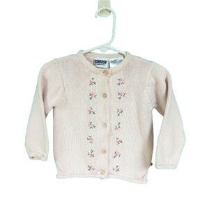Vintage Oshkosh Baby Girl Pale Pink Floral Cardigan Size 6-9M*